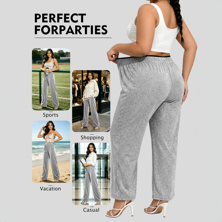 Damen Glitzernde Palazzo-Loungehose mit elastischem Komfortbund Drune