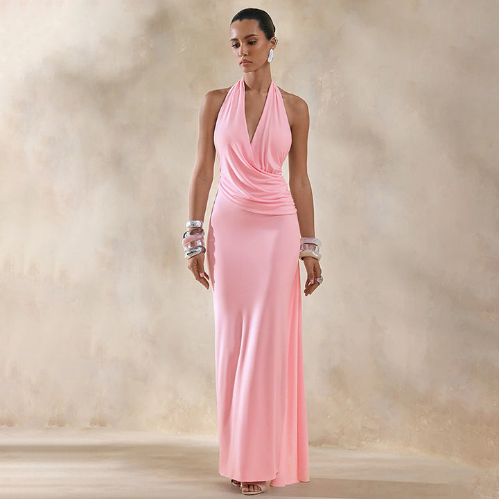 Damen Elegantes Wickel-Maxikleid mit tiefem V-Ausschnitt und schicker Drapierung Drune