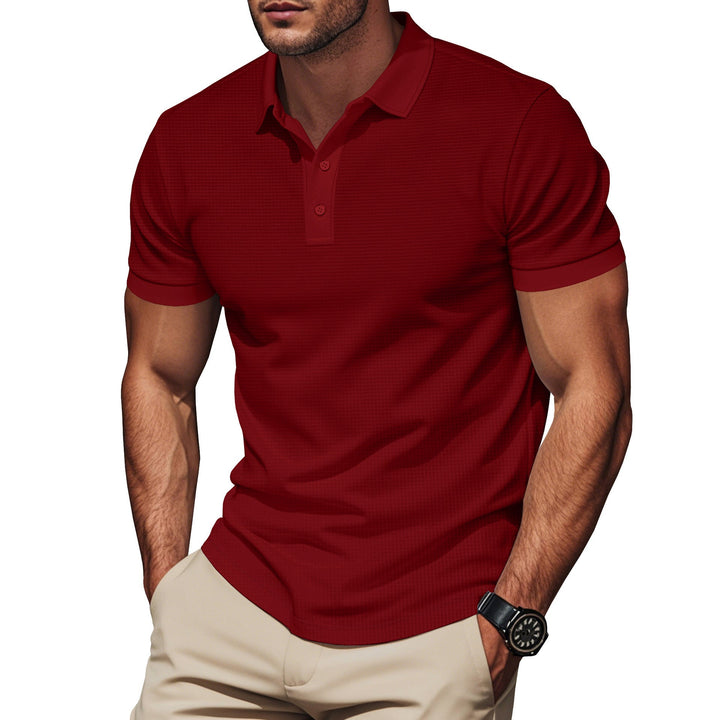 Herren nan elegantes Struktur-Poloshirt mit Kentkragen, kurzer Knopfleiste und atmungsaktivem Stretchjersey Drune