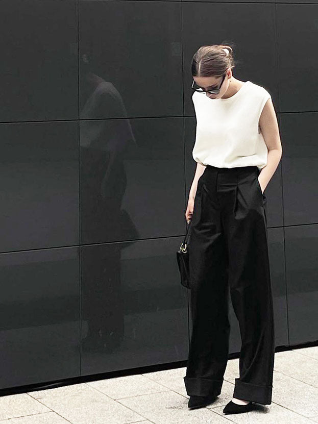 Damen Elegante, lockere Hosen mit hohem Bund und Falten Drune