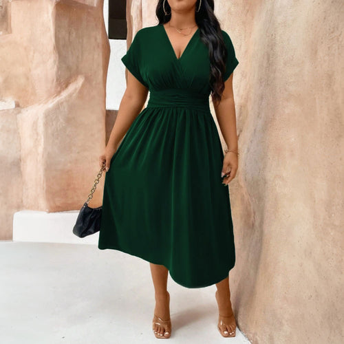 Damen Midikleid mit V-Ausschnitt und tailliertem Design Drune