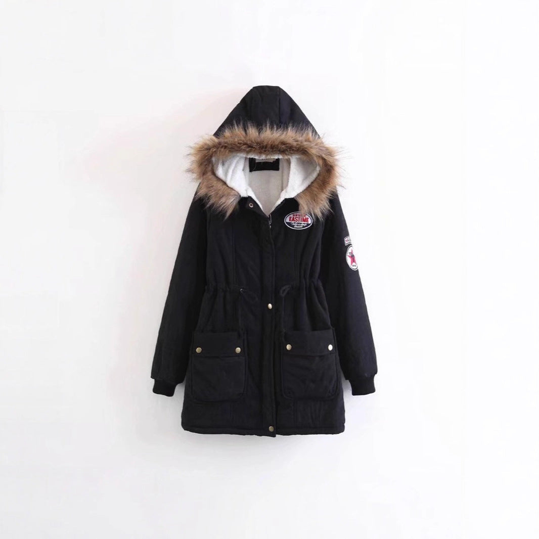 Damen Langer Utility-Parka mit Teddyfutter, Kapuze mit Kunstfell und Kordelzug Drune