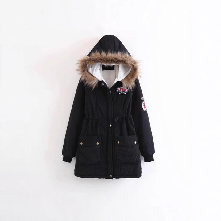 Damen Langer Utility-Parka mit Teddyfutter, Kapuze mit Kunstfell und Kordelzug Drune