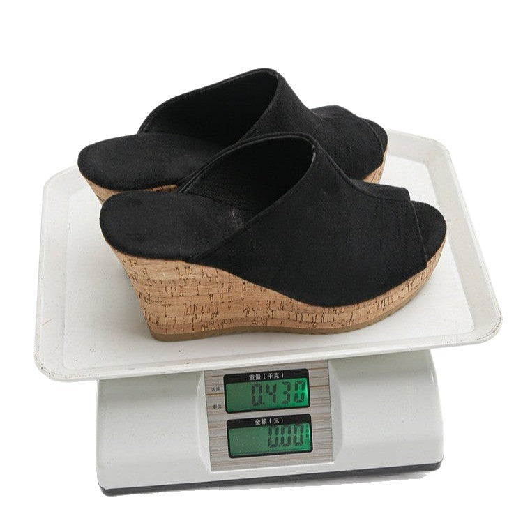 Damen Wedge-Pantoletten aus samtigem Material mit Korksohle Drune
