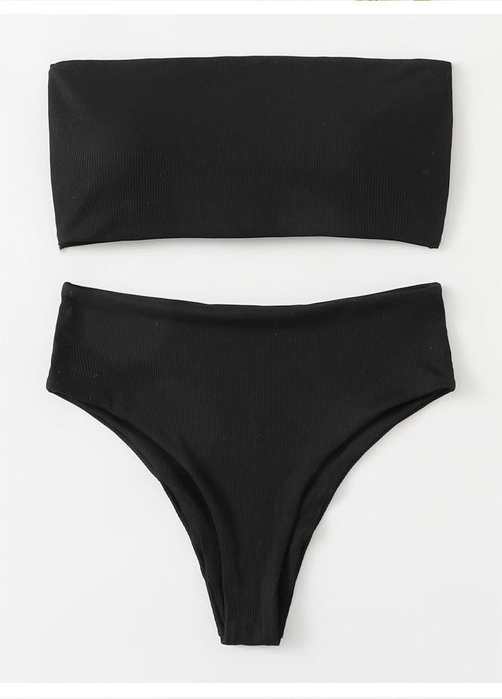 Damen Hoch tailliertes Bikini-Set mit geripptem Stoff Drune