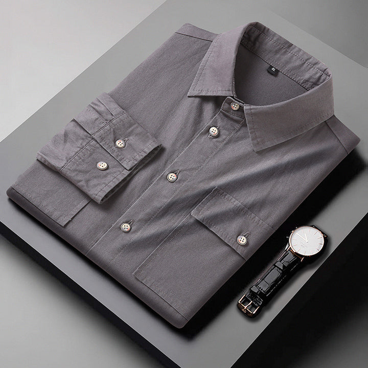 Herren Modernes Slim‑Fit Baumwollmix‑Hemd mit Brusttaschen und Kentkragen Drune