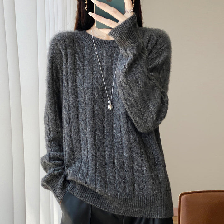 Damen Übergrößen Zopfmuster-Pullover im Mohair-Look mit geripptem Saum Drune