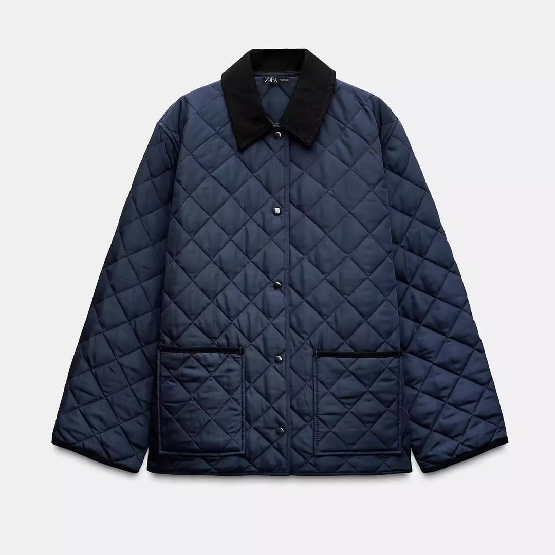 Damen Leichte gesteppte Übergangsjacke im Oversize‑Cocoon mit Cordkragen Drune