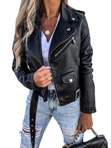 Drune-PU-Ledermantel Kurzer Reißverschluss-Jacke