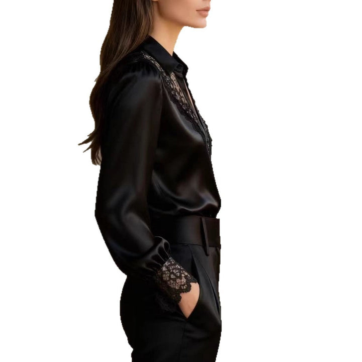 Damen elegante Bluse mit romantischen Spitzenakzenten Drune