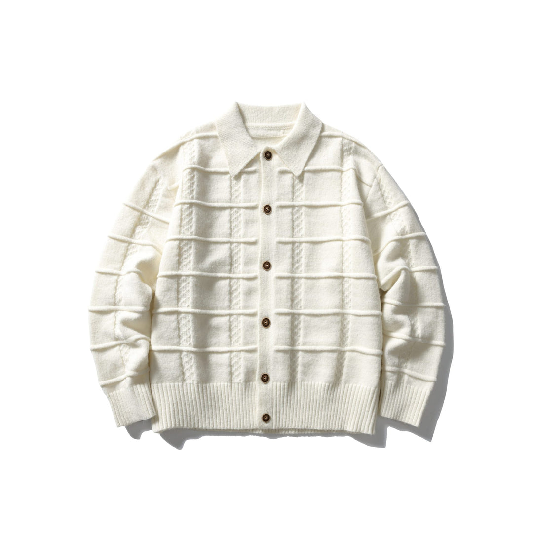 Herren strukturierte Strickjacke mit Hemdkragen und durchgehender Knopfleiste Drune