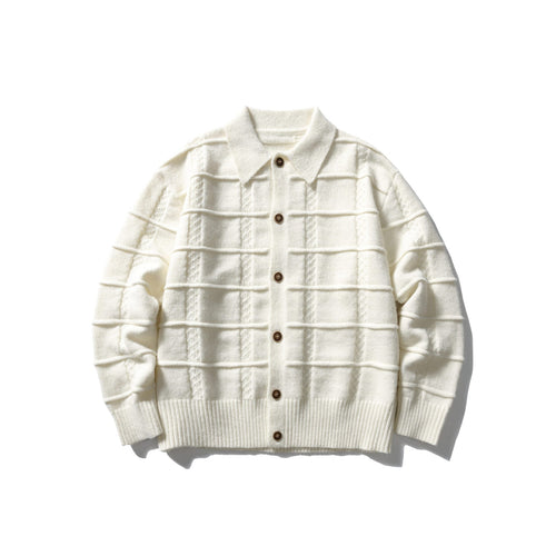 Herren strukturierte Strickjacke mit Hemdkragen und durchgehender Knopfleiste Drune