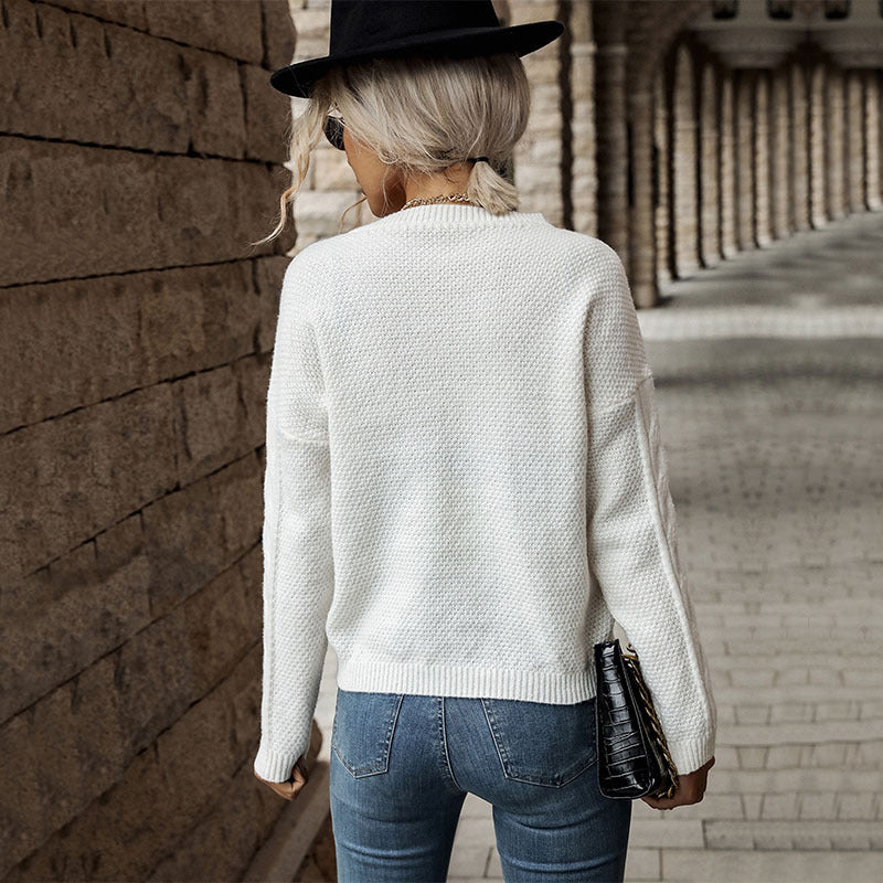 Damen Feiner Rundhals-Pullover mit Zopfmotiv und geripptem Saum Drune