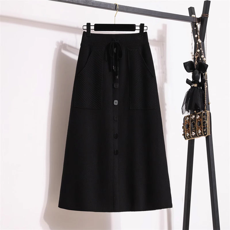 Damen Eleganter Midirock mit praktischen Taschen und Knopfdetails Drune