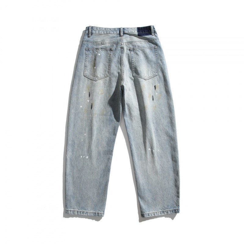 Herren Weitgeschnittene Vintage-Denimhose mit Used-Effekt, Paint-Splatter und Distressed-Details Drune
