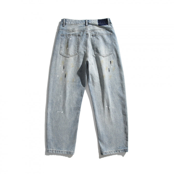 Herren Weitgeschnittene Vintage-Denimhose mit Used-Effekt, Paint-Splatter und Distressed-Details Drune