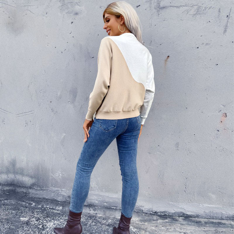 Damen Leichter Oversize-Feinstrickpullover mit asymmetrischem Colorblock und geripptem Saum Drune