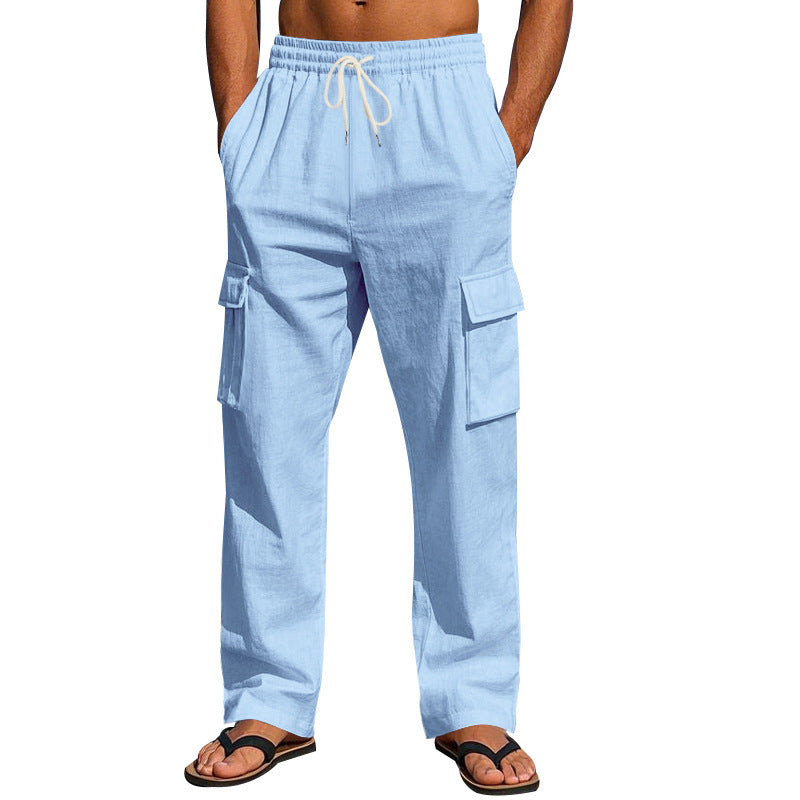 Herren nan leichte Cargohose im Resort-Look mit elastischem Tunnelzug, Mehrfachtaschen und geradem Bein Drune