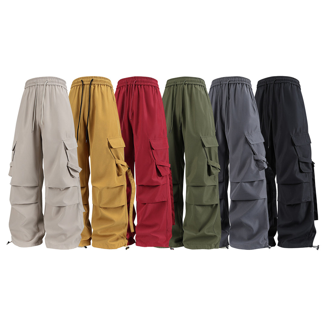 Herren Baggy‑Cargo‑Hose mit modularen Klappfächern, Band‑Details und Kordelbund Drune