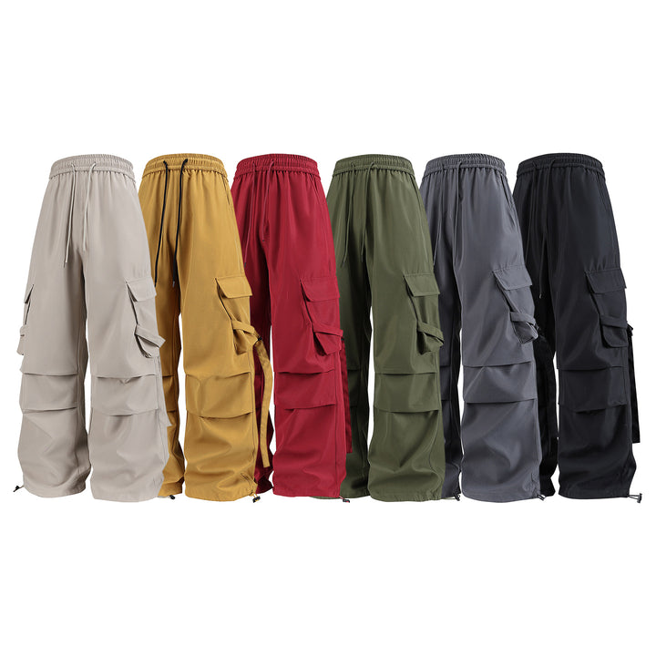 Herren Baggy‑Cargo‑Hose mit modularen Klappfächern, Band‑Details und Kordelbund Drune