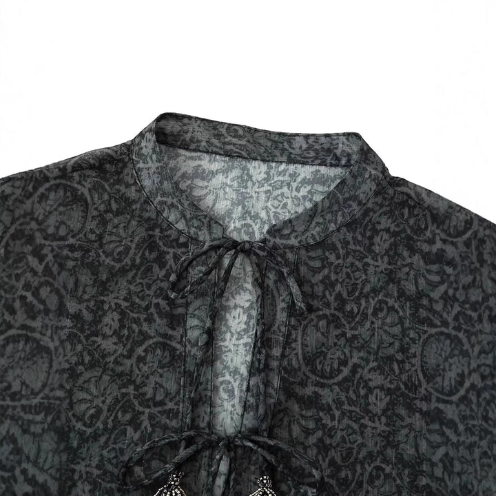Damen nan Chiffonbluse mit Paisley‑Print, Quasten‑Bindeband und voluminösen Ballonärmeln Drune