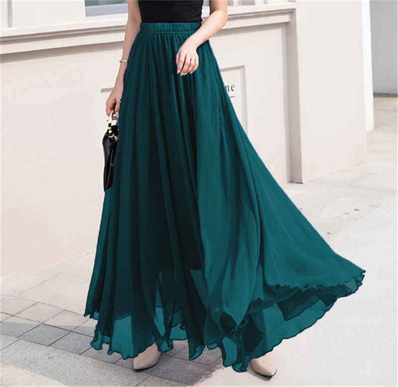 Damen nan Maxi-Chiffonrock mit elastischem Bund und fließender A-Linie Drune
