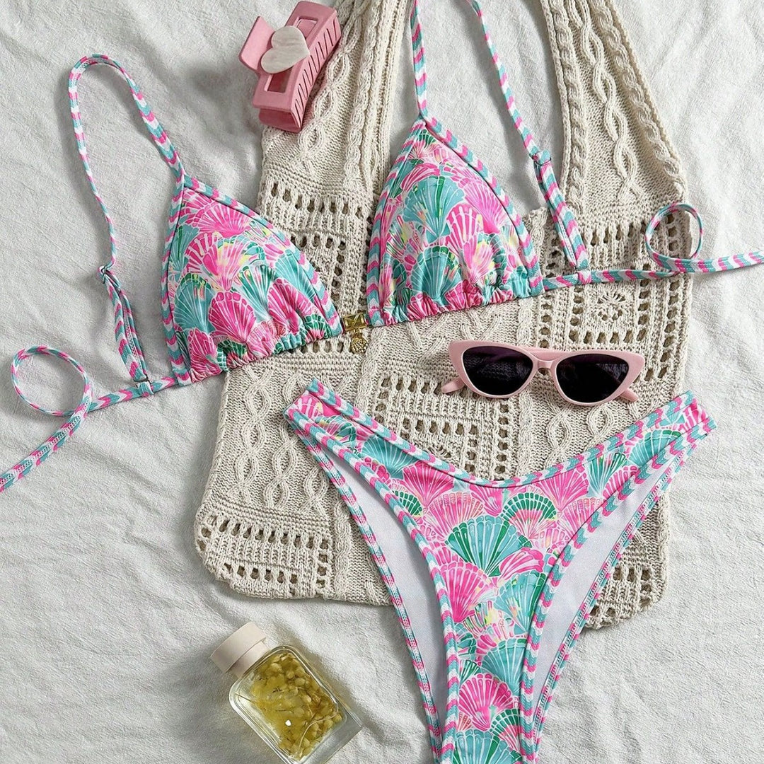 Damen Triangel-Bikini-Set mit trendy Muschel-Muster Drune