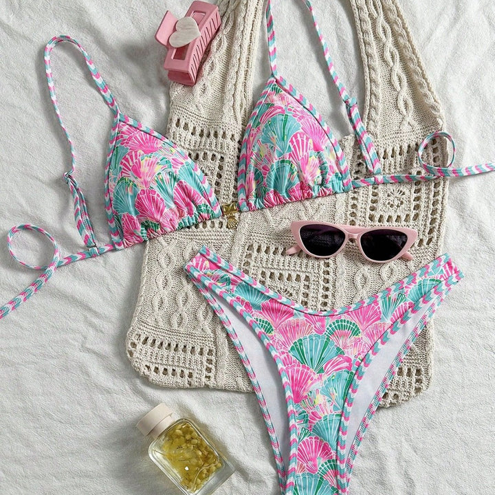 Damen Triangel-Bikini-Set mit trendy Muschel-Muster Drune