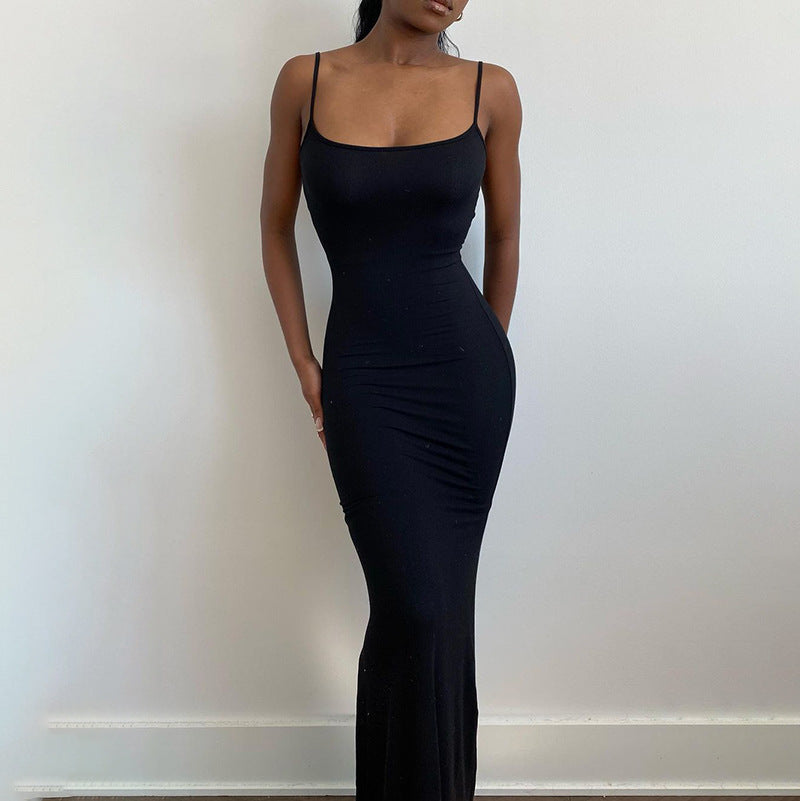 Damen Elegantes Maxikleid mit schmalem Schnitt und verstellbaren Spaghettiträgern Drune