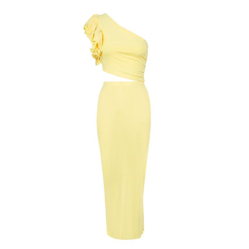 Damen Maxikleid mit asymmetrischem Schnitt und Rüschendetails Drune