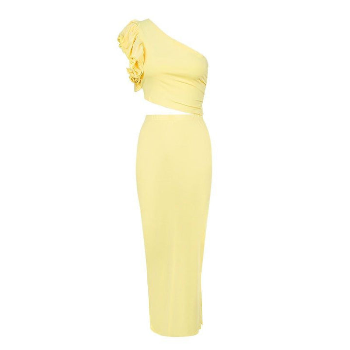 Damen Maxikleid mit asymmetrischem Schnitt und Rüschendetails Drune