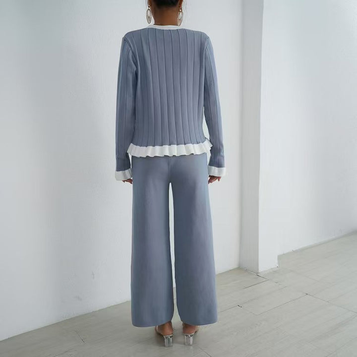 Damen elegantes Strick-Loungewear-Set mit dekorativen Details Drune
