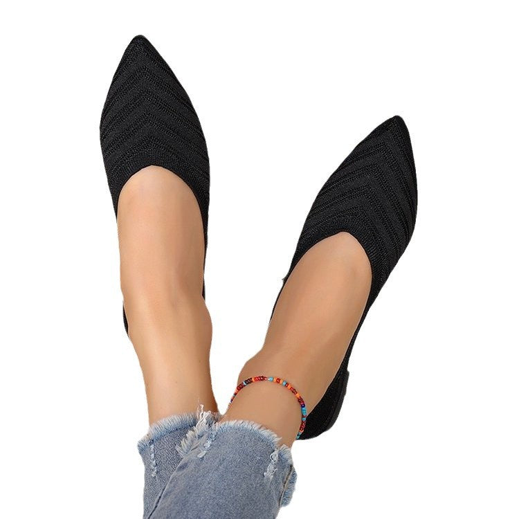 Damen elegante spitze Ballerinas mit modischem Strickdesign Drune