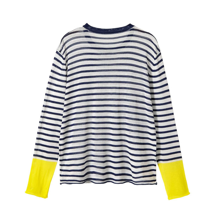 Damen Feinstrick-Longsleeve mit maritimen Querstreifen und kontrastierten Ärmeln Drune