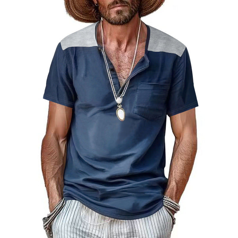 Herren nan Kurzarm-Henleyshirt aus weicher Baumwollmischung mit Brusttasche und Schulterblende Drune