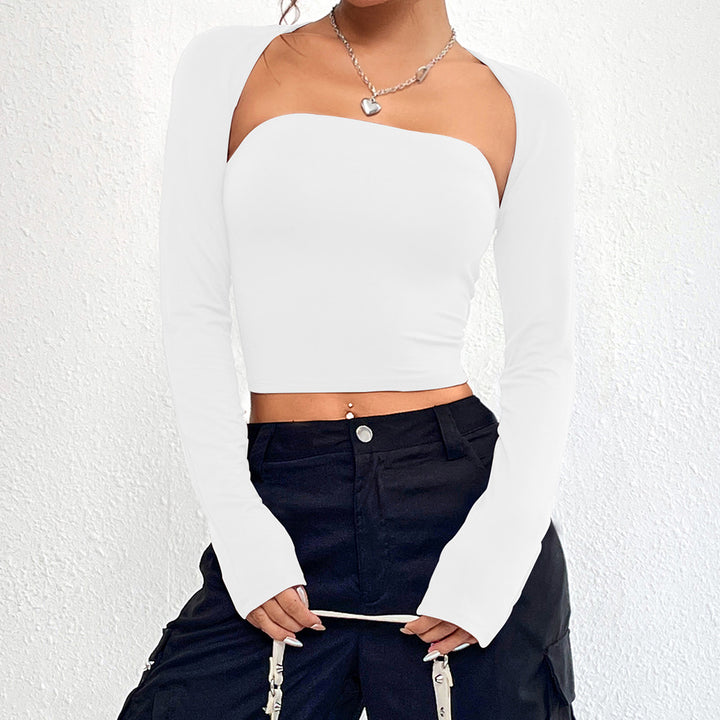 Damen Top mit asymmetrischem Ausschnitt und langen Ärmeln Drune