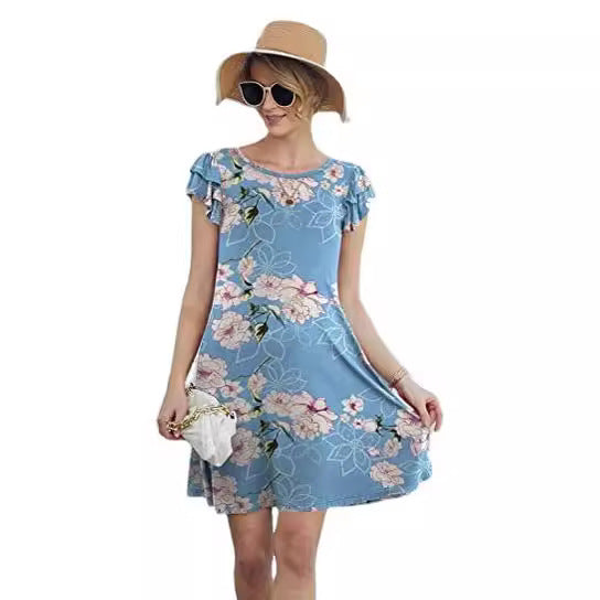 Damen Sommerliches Blumenkleid mit Rüschendetails und schwingendem Rock Drune