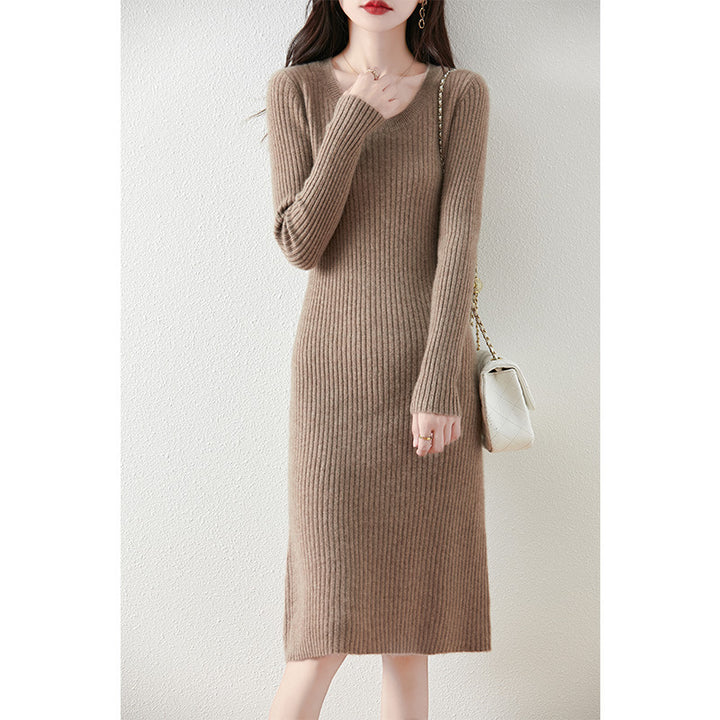Damen Strickkleid mit feiner Rippstruktur und tailliertem Schnitt Drune