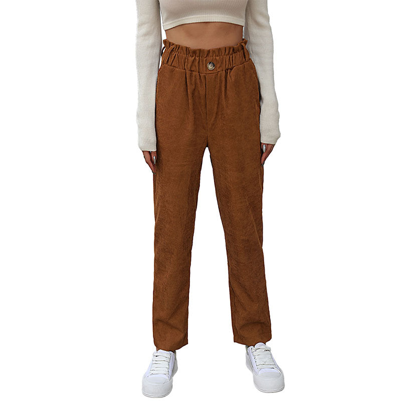 Damen Lässige Cordsamt-Hose mit hohem Bund Drune