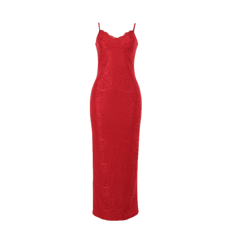 Damen elegantes Spitzenkleid mit figurbetonendem Oberteil und langen Ärmeln Drune