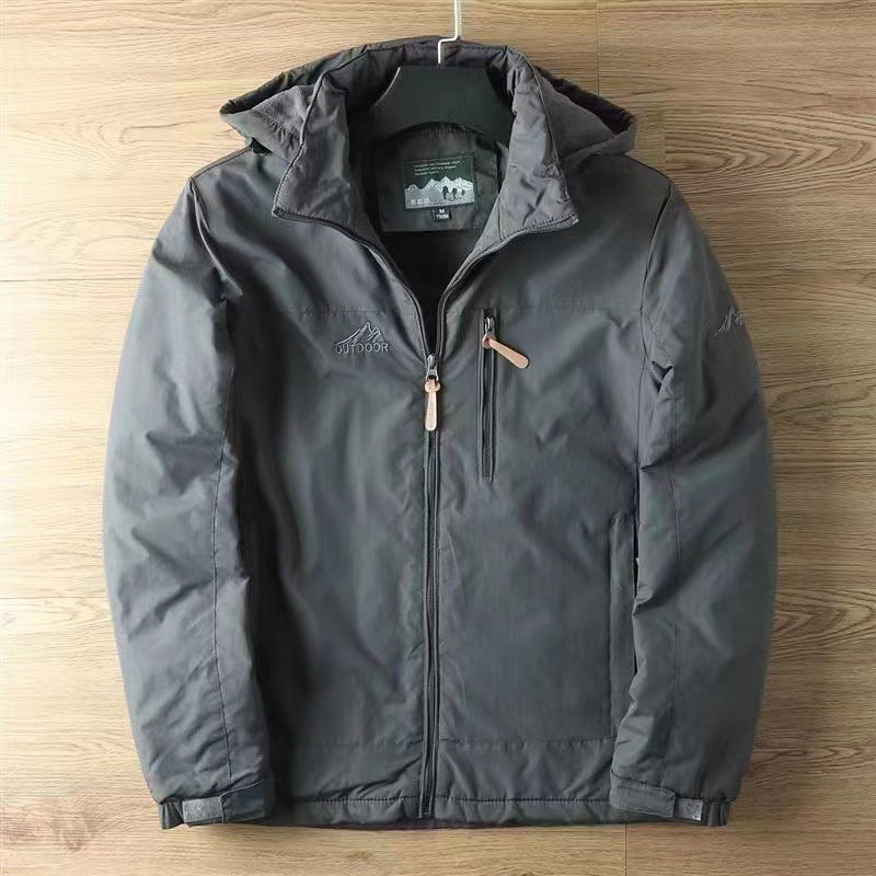 Herren nan wasserabweisende isolierte Allwetter-Trekkingjacke mit verstellbarer Kapuze und verdeckter Brusttasche Drune