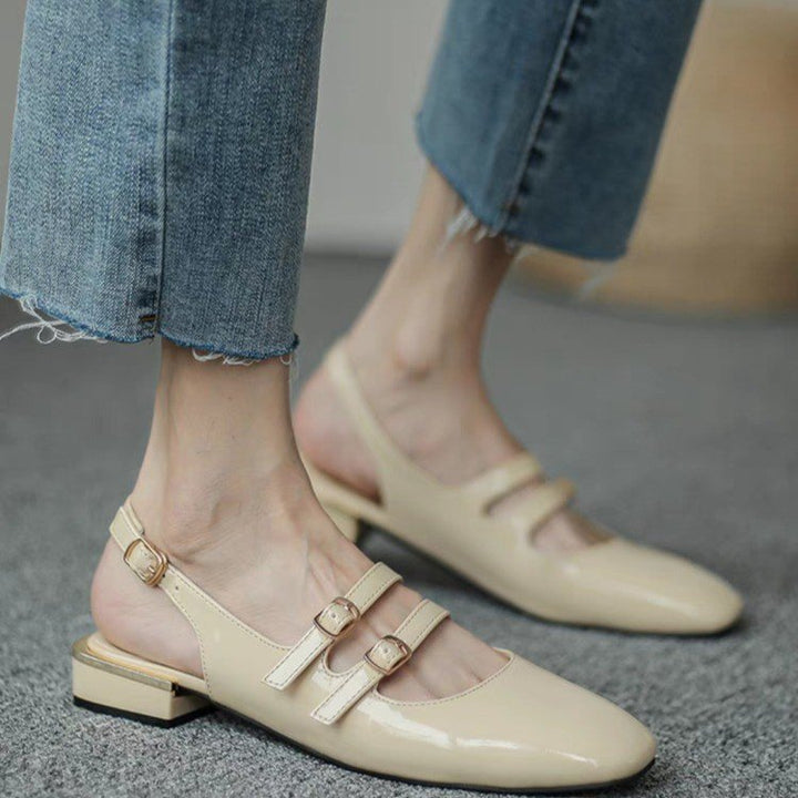 Damen Sling-Ballerinas mit doppeltem Riemchen und komfortablem Blockabsatz Drune