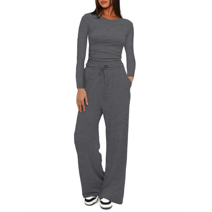 Damen Relax-Freizeithose mit extra weitem Bein, elastischem Bund und Kordelzug Drune