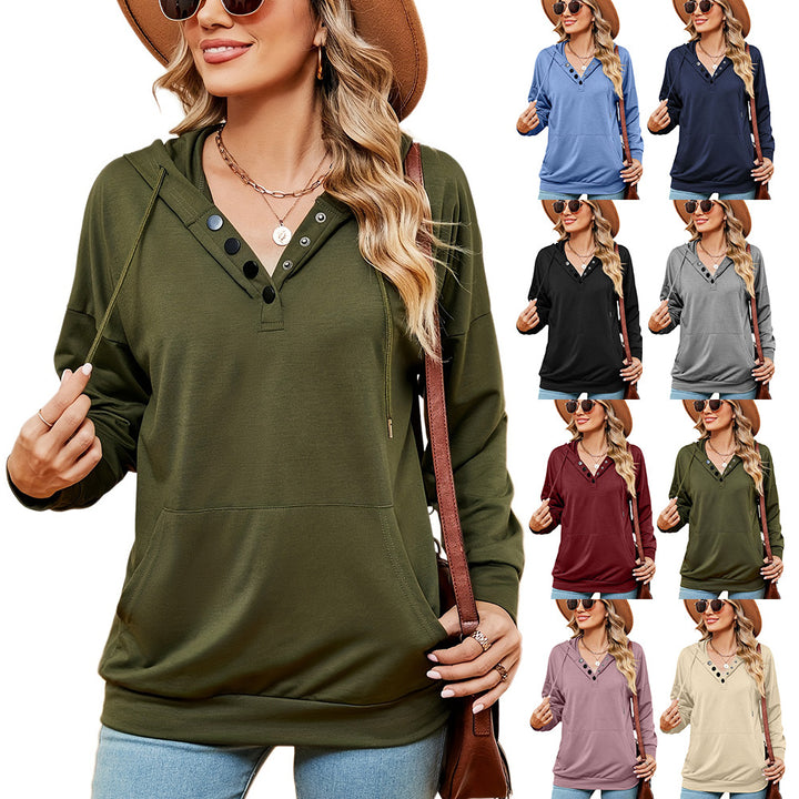Damen Kapuzenpullover mit modischen Knopfdetails Drune