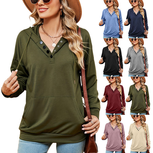 Damen Kapuzenpullover mit modischen Knopfdetails Drune