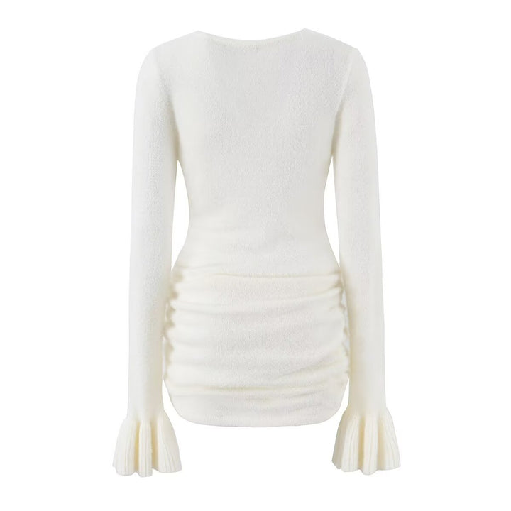 Damen Figurbetonter Feinstrick-Pullover mit geraffter Taille und Volantärmeln Drune