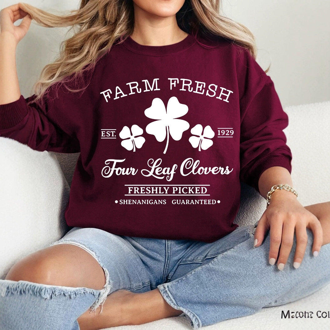 Damen Freizeit-Sweatshirt mit vintage-inspiriertem Klee-Motiv und gemütlicher Passform Drune