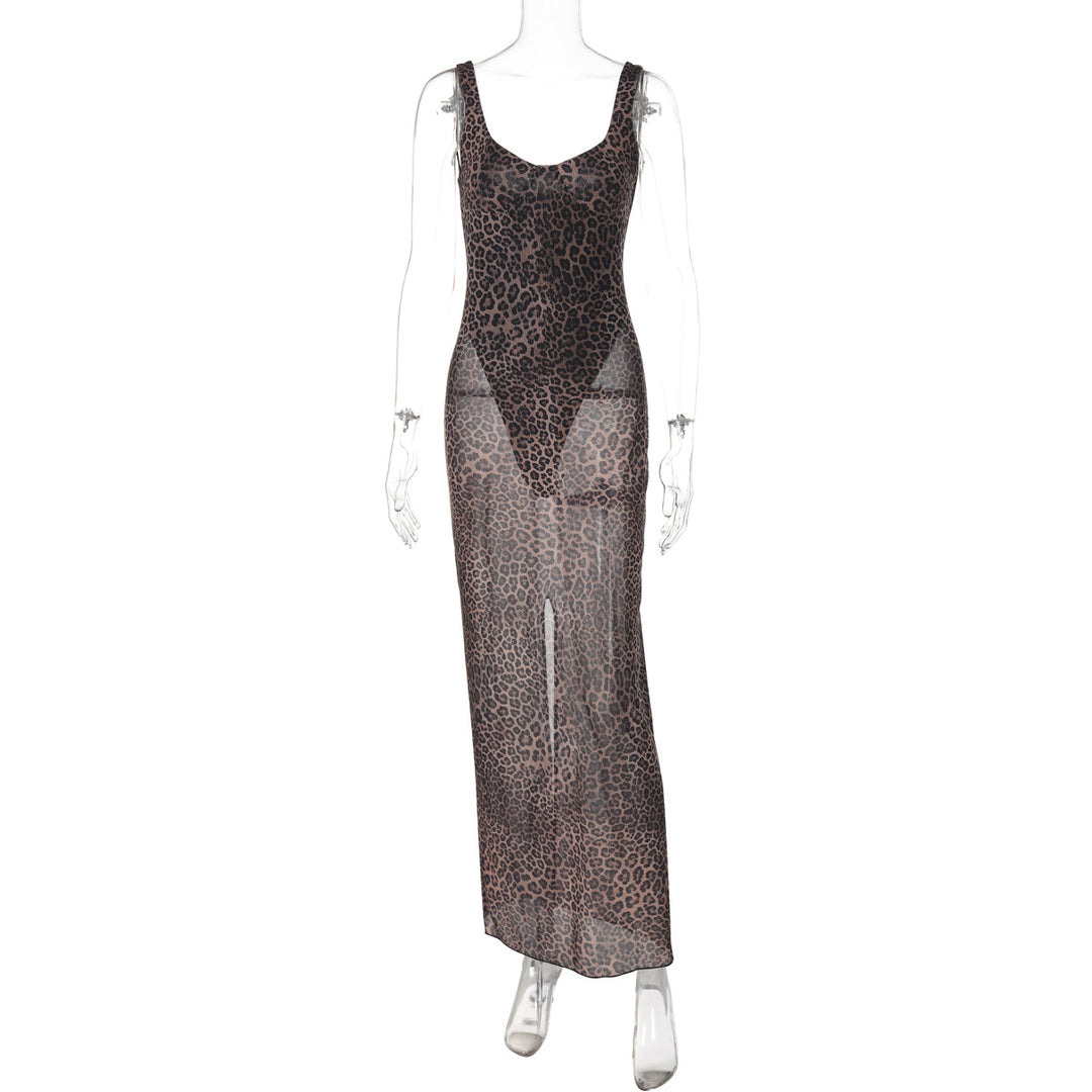 Damen Transparentes Maxikleid mit Leopardenmuster Drune
