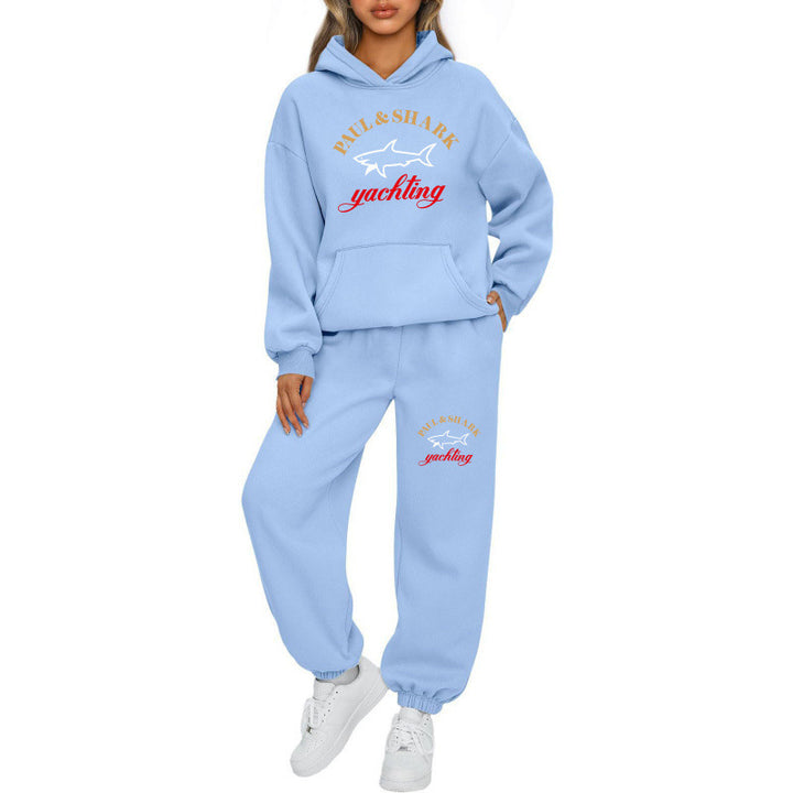 Damen nan oversized Hoodie und Jogginghose Set mit Kapuze Kängurutasche und gerippten Bündchen Drune