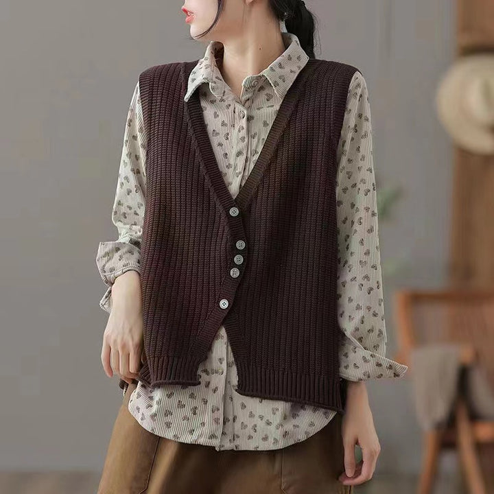 Damen Strickweste mit Knopfdetails und tiefem V-Ausschnitt Drune